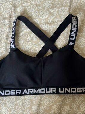 Under Armour Black Logo Elastic-Band Sports Bra with Crossback Straps